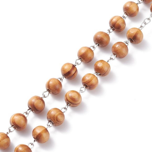 Pine Wood Catholic Traditional Rosary Beads - Picture 4 of 5